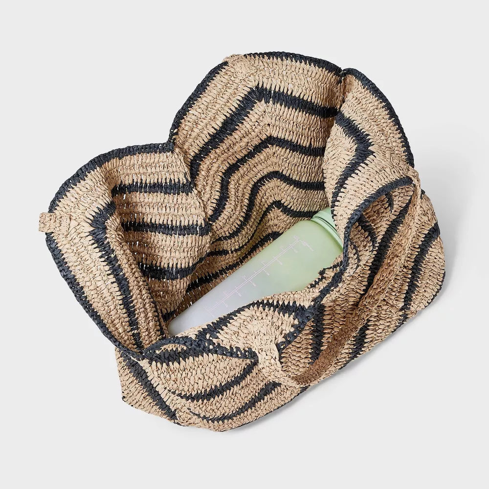 Chevron Woven Straw Tote Bag