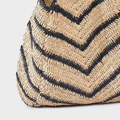 Chevron Woven Straw Tote Bag