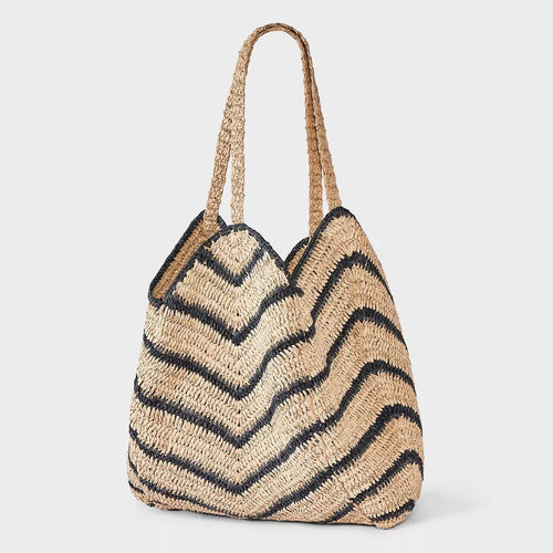 Chevron Woven Straw Tote Bag
