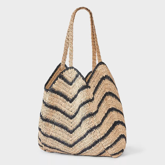 Chevron Woven Straw Tote Bag